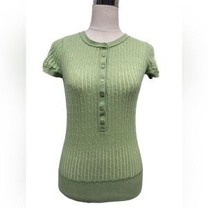 Massimo Green Knit Button Down Cap Sleeve Sweater
